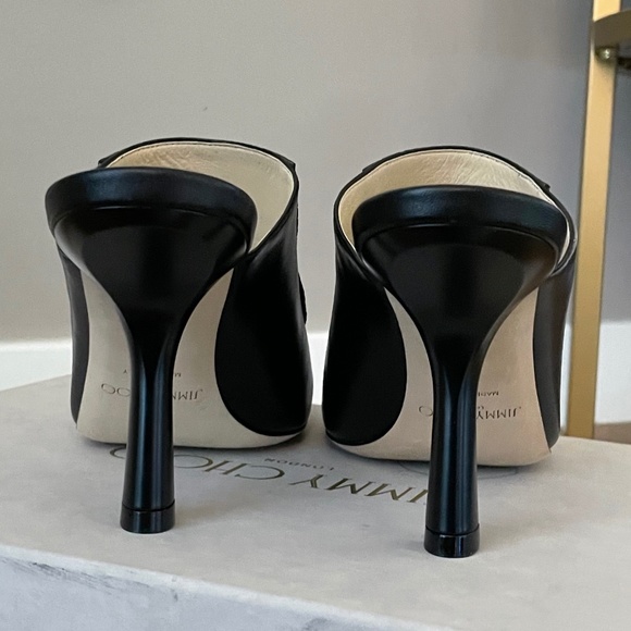 Jimmy Choo Marcel 85mm Snake Effect Leather Square-Toe Mules (Black Tan) - Picture 11 of 15